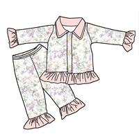 Ensemble de vêtements de nuit vintage à imprimé floral pour petites filles, pyjama à volants avec taille élastique et tissu doux, vêtements de nuit pour enfants