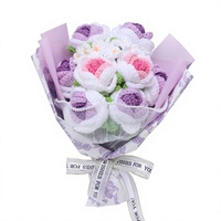 Grensoverschrijdende handgemaakte gebreide rozenboeket in puff-stijl, gedroogde bloemenbundel, exquisiete Valentijnsdag cadeau, in papier verpakt
