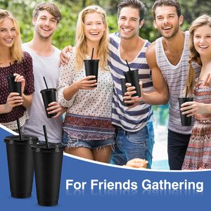 Gobelets en plastique réutilisables de 24 oz avec couvercles et pailles, personnalisables avec logo, <span class=keywords><strong>noirs</strong></span>, en gros, pour fêtes et voyages - Product Image 6