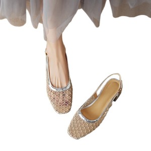 <span class=keywords><strong>Sandali</strong></span> Baotou Intrecciati Estremamente Eleganti con Tacco Grosso in Pelle Sintetica e Rete, Punta Chiusa Perforata, Scarpe Estive da <span class=keywords><strong>Donna</strong></span> - Product Image 5