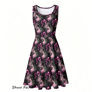 Abito da donna senza maniche con stampa gotica di rose scure, modello A-Line, vestito estivo floreale misterioso per feste - Product Image 1