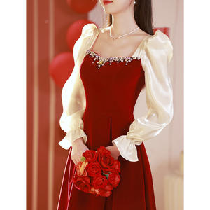 S3336A 2025 Primavera Brindis Formal Novia Compromiso Arco Collar Antiestático Formal Noche Vestidos de baile - Product Image 4