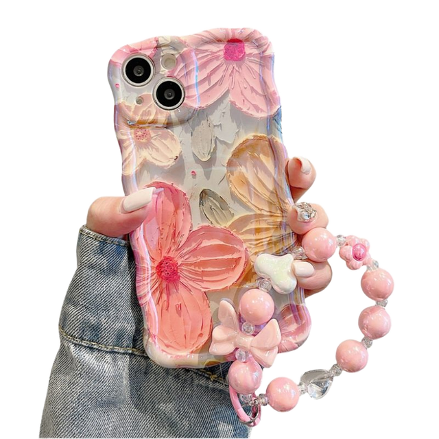 Colorful Flower Protective Case for iPhone 15 15 Pro Max for iPhone 12 13 14 & 16 Durable TPU Material with Wrist Strap