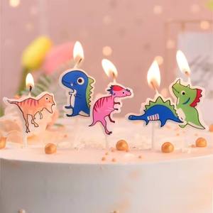 Nouvelles bougies créatives en forme de dinosaure de dessin animé, 5 bougies en forme de flamme, mignonnes, petites, colorées, pour gâteaux - Product Image 4