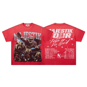 เสื้อยืดผู้ชายปักคริสตัลวิบวับ แบรนด์ MAJESTIK สไตล์อเมริกันแนวสตรีทแฟชั่น แขนสั้น ผ้าวอช - Product Image 5