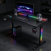 Escritorio para Juegos RGB, Escritorio de Fibra de Carbono con Marco de Acero, Mesa para PC con Caja para Cables