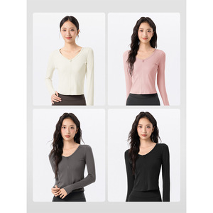 Women's Slim Fit Casual <b>Yoga</b> Jacket Thin Sheer Long-Sleeved with V-Neck and Zipper Sports Fitness <b>Yoga</b> Wear - Product Image 6