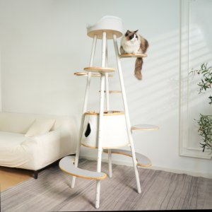 Adjustable Multi Platform Carbon Steel Column With Scratching Cloth Luxury Design Washable Pet Indoor Condo Climb Tree Tower - Product Image 4