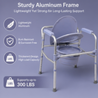 Chaise de toilette pliable en aluminium pour personnes âgées avec accoudoirs confortables et couvercle – Offre spéciale