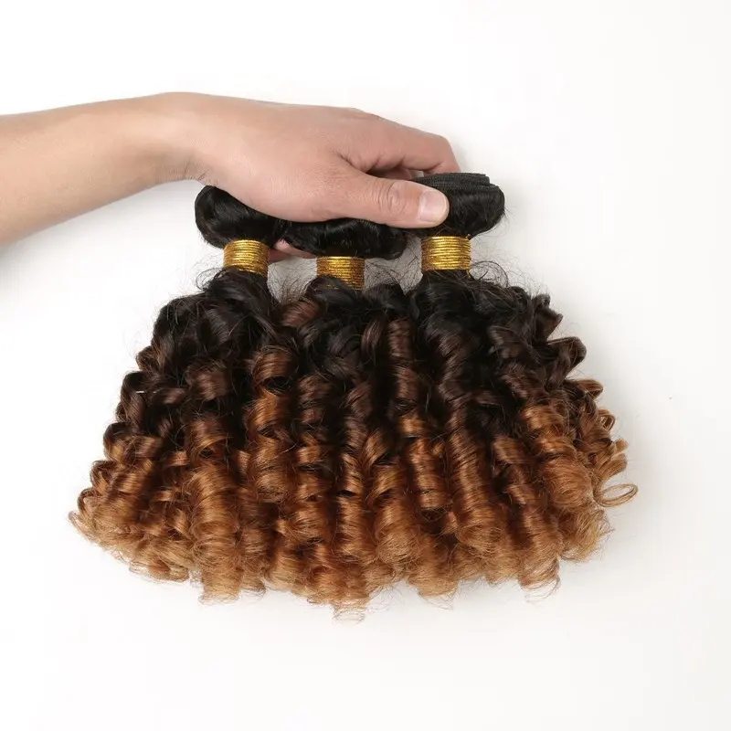 9a 100g kıvılcım Ombre brezilyalı Remy İnsan saç dokuma paket kadınlar için örgü uzatma siyah kahverengi teyze Funmi FUMI kabarık kıvırmak