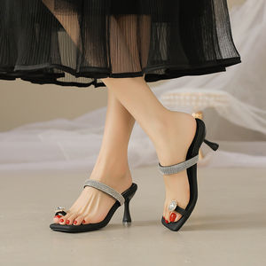 Sandalias de Tacón Alto con Punta Cuadrada y Tacón de Aguja, Tallas 35-40, Blancas, para Mujer, con Perlas, Casuales, Tacón Delgado, Aumentan la Estatura - Product Image 6