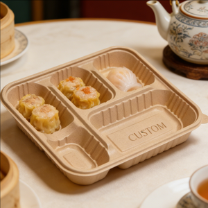 Boîtes alimentaires jetables en papier kraft 24oz à 5 compartiments, boîte à charcuterie ronde de 280 mm pour restaurant, OEM ODM Eco - Product Image 4