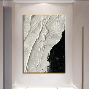 Lớn màu trắng kết cấu tường nghệ thuật hiện đại tối giản kết cấu 3D màu đen và trắng bức tranh tối giản trên vải - Product Image 4