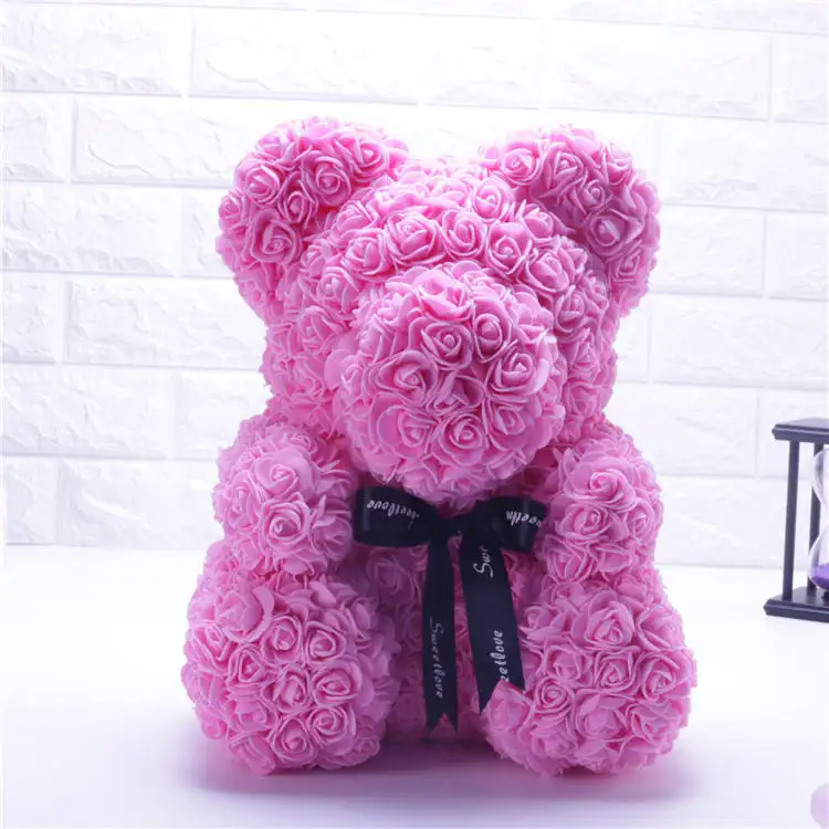 Christmas Gift Rose Bear Gift Flower Teddy Bear With Rose Realistic Rose Bear 25cm
