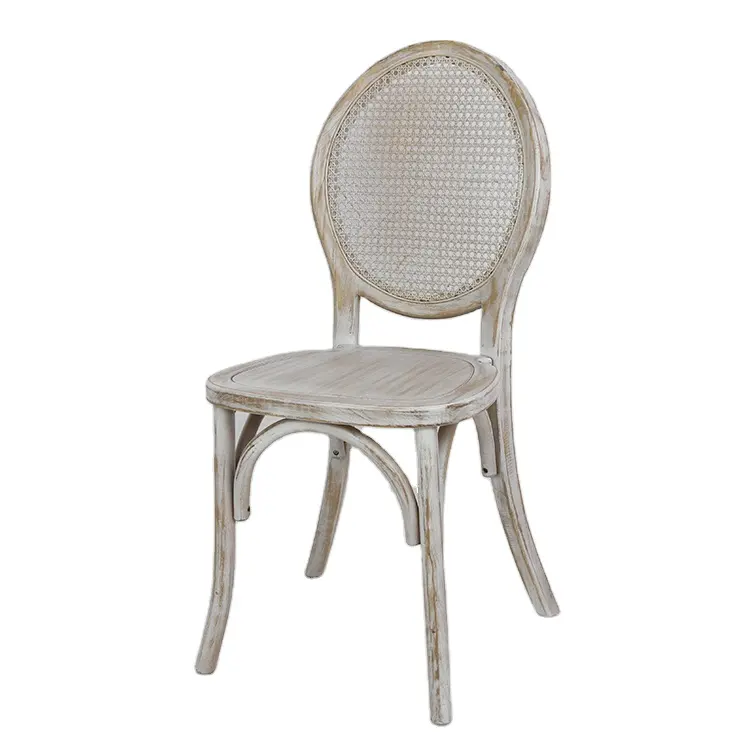 Modern Wood Cane Natural Limewash White Wash Color Dining Side Chair for Restaurant