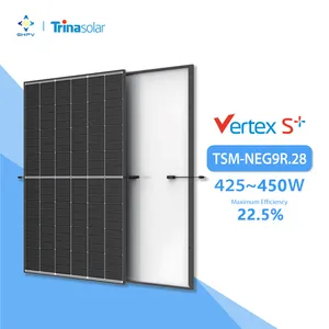 Trina Vertex S + güneş panelleri Neg9R.28 425 430 435 440 445 450 Watt siyah çerçeve çift cam N tipi Topcon modülü güneş paneli Pv