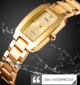 Skmei 1400 <span class=keywords><strong>Montre</strong></span> <span class=keywords><strong>Femme</strong></span> d'Affaires Tendance Quartz Simple Luxe Dorée Mouvement Japonais Étanche 3 ATM - Product Image 3