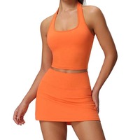 Nouvel ensemble jupe de tennis style européen et américain pour femmes avec poches, ensemble deux pièces de sport, ensemble de yoga et course à pied ajusté pour l'extérieur