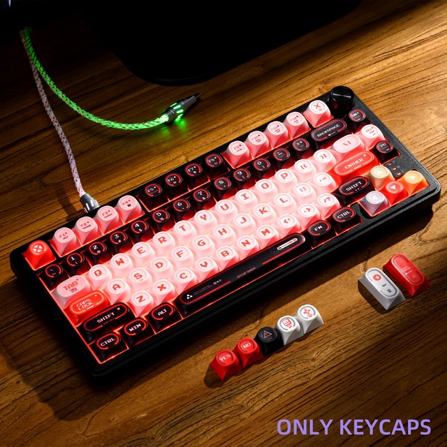XVX PBT Keycaps 126-Keys Dye-Sublimation Red Vortex Era Keycaps C-Shaped Translucent Backlit Keycaps for Mechanical Keyboard