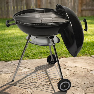 Barbacoa BestBQ de 73x57xh.100cm con Tapa, Ruedas, Parrilla de Carbón de Acero, Ventilaciones Ajustables para Camping, Forma de Barril - Product Image 3