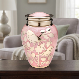 American/European Pink Silver Blessing Birds Metal Urn <b>Keepsake</b> <b>Ashes</b> Modern Cremation Velvet Bag Funerals Supplies - Product Image 2