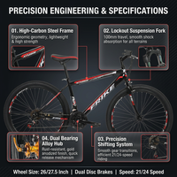 Vélo de montagne pour étudiants avec logo personnalisé, 26 pouces, acier haute teneur en carbone, 27 vitesses, suspension avant, pneus tout-terrain, vélo pour jeunes