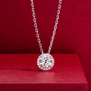 14K <b>Solid</b> White Gold Halo Pendant <b>Necklace</b>, 1 Carat D Color & Flawless Moissanites, 40+2+3mm Adjustable Sterling <b>Silver</b> Chain - Product Image 2