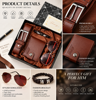 Coffret cadeau de luxe pour homme : portefeuille, ceinture, bracelet, lunettes de soleil - 4 pièces dans une boîte cadeau pour lui, anniversaire, anniversaire de mariage, cadeaux promotionnels professionnels