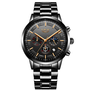 Montre à quartz pour homme LG9877, grand cadran de 44 mm, boîtier en acier inoxydable avec calendrier et phases de lune, montre-bracelet de mode pour affaires - Product Image 3