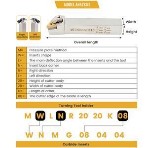 CNC旋盤用工具ホルダー 旋盤工具ホルダーセット MWLNR1616H08 外径旋削工具ホルダー - Product Image 2