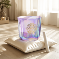 Bol chantant en quartz cristallin Alchemy 432Hz, 5-9 pouces, motif Fleur de Vie, logo personnalisé, vente en gros usine, fournitures pour studio de yoga et bain sonore