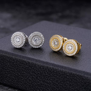 S925 argent Hiphop <span class=keywords><strong>oreille</strong></span> <span class=keywords><strong>Piercing</strong></span> rond plein <span class=keywords><strong>diamant</strong></span> Zircon or Rose hommes unique à la mode Hip Hop boucles d'oreilles - Product Image 1