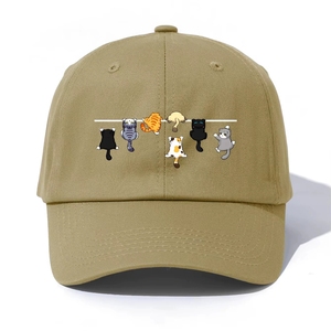 Gorra de Béisbol con Estampado Plano 2D de Gatos Adorables, con Múltiples Gatos con Diferentes Expresiones y un Patrón de Nubes y Notas Musicales - Product Image 6