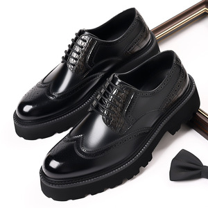 Chaussures en cuir pour hommes formelles britanniques - chaussures de mariage en cuir véritable - chaussures de bureau - chaussures à semelle épaisse imperméables à tige haute - Product Image 3