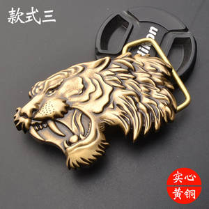 Tamanho Interno 40mm Sólido Latão Pena tigre leão Cabeça Jade Western Nome Placa Belt Buckle - Product Image 4