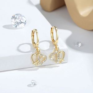 Boucles d'oreilles pendantes en zircon cristal de luxe pour femmes, couleur or, cercle creux géométrique, bijoux de mariage - Product Image 2