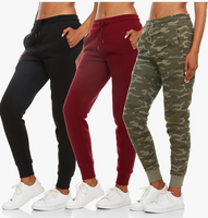 BottomLine Lot de 3 Pantalons de jogging pour femme, style vintage, taille mi-haute, coupe bootcut, en molleton tricoté uni, confortables, grandes tailles