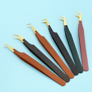 Pinzas de pestañas con punta de fibra, pinzas para extensiones de pestañas, herramientas de pestañas de volumen de acero inoxidable, pinzas de punta de 45 90 grados para pestañas postizas - Product Image 1
