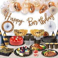 Décorations de Fête Jetables Articles de Fête Promotionnels Assiettes et Serviettes en Papier Noires Kit Vaisselle Jetable Noir et Or