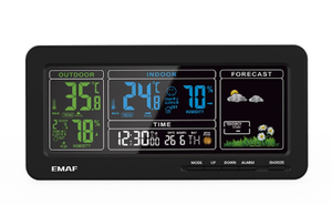 EMAF彩色数字气象站室内/室外温度计湿度计3无线室外传感器办公室闹钟收音机 - Product Image 5