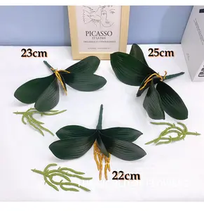 인공 삽입 꽃 phalaenopsis 잎 느낌 PU 녹색 실크 꽃꽂이 액세서리 녹색 식물