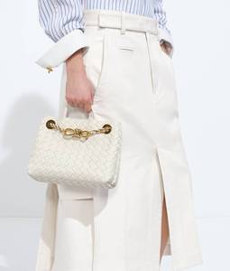 Bottega BV Luxury Clutch Supple Intrecciato Leather Diamond Lattice Pattern Signature Knot Detail Open Sliding Crossbody Strap - Product Image 1