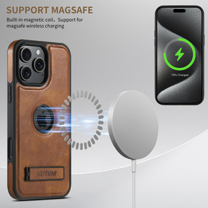 Housse de téléphone en cuir PU cire d'huile pour <span class=keywords><strong>iPhone</strong></span> 16 Pro étui magnétique avec fonction de vue sur le support - Product Image 2