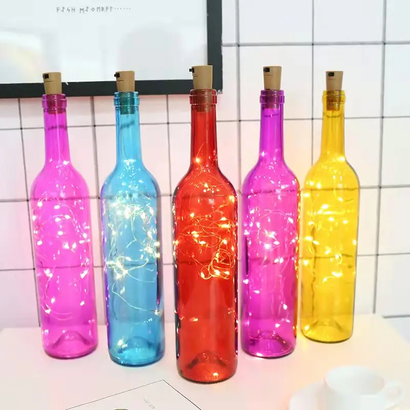 יין בקבוק אור עם פקק 10 חבילה סוללה מופעל LED פקק צורת כסף חוט צבעוני פיות מיני מחרוזת אורות