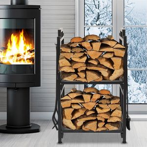 DB Modern Firewood <b>Storage</b> Rack 2-<b>Tier</b> Outdoor Log Holder with <b>4</b> Tools for Firewood Management - Product Image 2