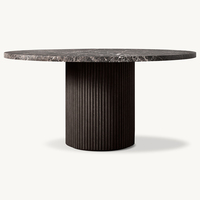 Table à manger ronde en chêne massif Dream Home avec piétement cylindrique entièrement cannelé, style Wabi Sabi, meubles de salle à manger pour villa