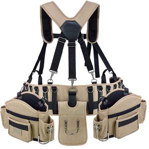 Sac à outils professionnel en toile robuste pour charpentiers avec ceinture de taille et bretelles, grande capacité, 4 à 6 compartiments, utilisation en extérieur - Product Image 1