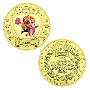 Vente en gros de 5 pièces de monnaie rondes en métal moulé sous pression, plaquées or 24 carats, sur le thème de l'anime américain PAW Patrol - Product Image 3