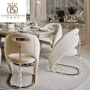BS Designer Luxury Fabric Genuine Leather <strong>Dining</strong> <strong>Chairs</strong> <strong>6</strong> 8 Seat <strong>Dining</strong> Table <strong>Set</strong> Customized Modern <strong>Grey</strong> <strong>Chairs</strong> for Villa - Product Image 1