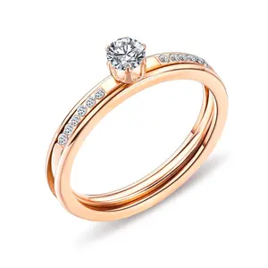 New design popular 18k gold two-in-one rings 316 titanium steel detachable rings with cz stones custom supported